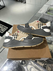 Burberry Ramsey Vintage Check Suede Leather Sneakers Grey Archive Beige - Pre-Owned