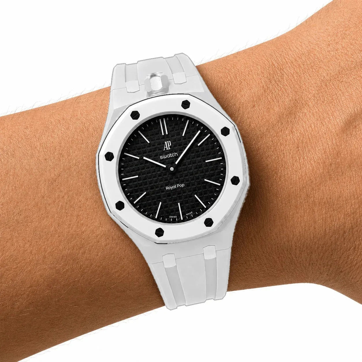 Swatch x Audemars Piguet AP Bioceramic Royal Pop Savonnette Ocho Negro (with White Sports Strap)