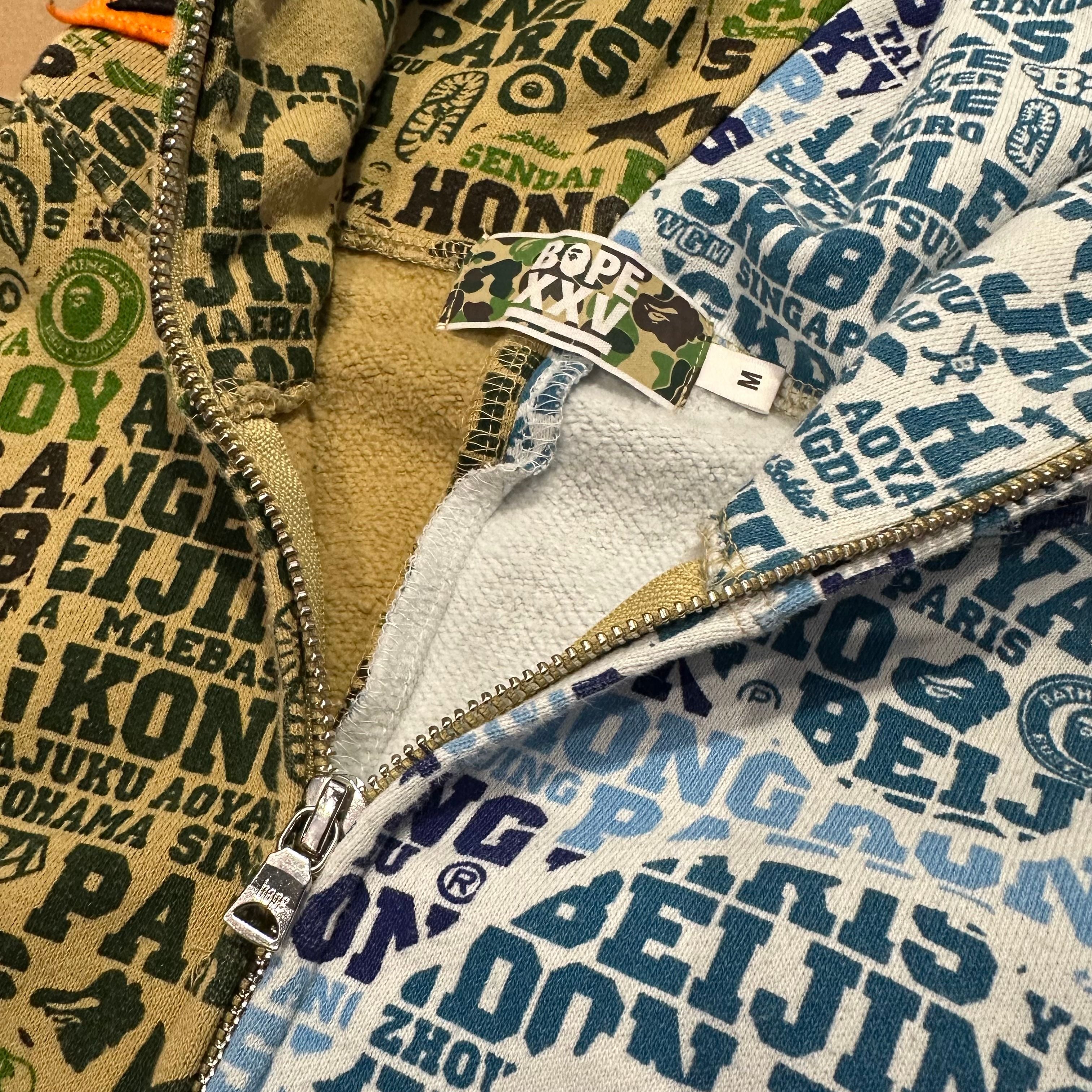 BAPE XXV Cities Camo Tiger Shark Half Full Zip Hoodie Green/Blue (Preowned Size M) - Pre-Owned