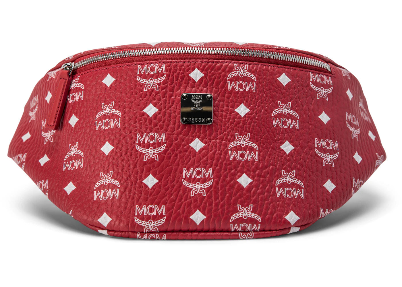 MCM Stark Belt Bag Visetos Medium Ruby Red/White (Preowned) - Pre-Owned