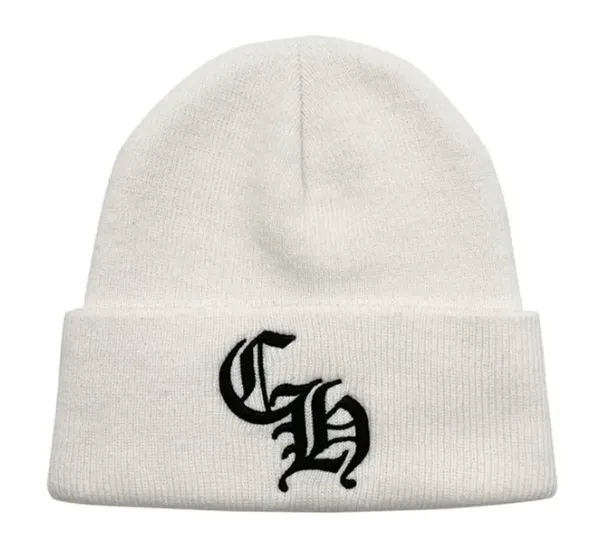 Chrome Heart CH Embroidered Beanie White