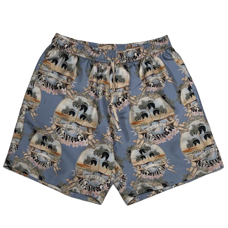 Amiri Cherub Print Silk Shorts