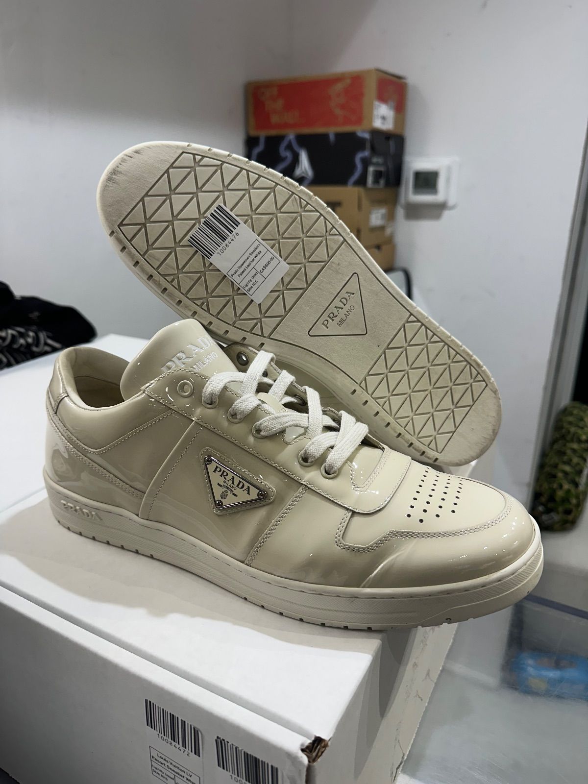 Prada Downtown Sneakers Patent Leather White - Lightly Used Size 10.5