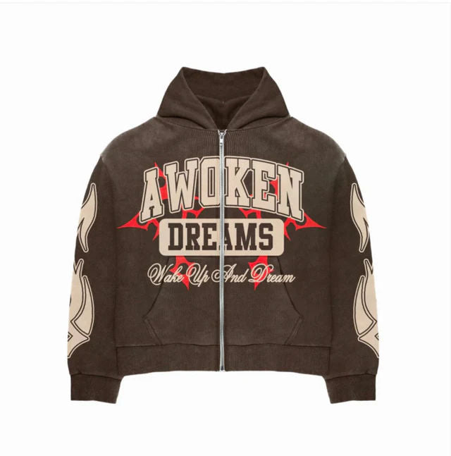 Awoken Dreams V1 Zip-Up Hoodie Brown