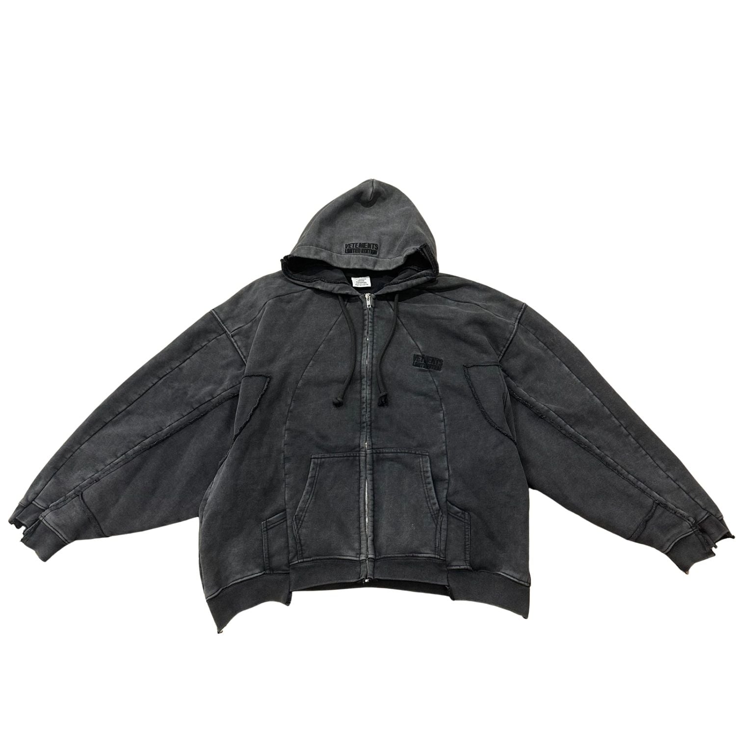 Vetements Raw Edge Deconstructed Zip-Up Hoodie Washed Black (Preowned Size M)