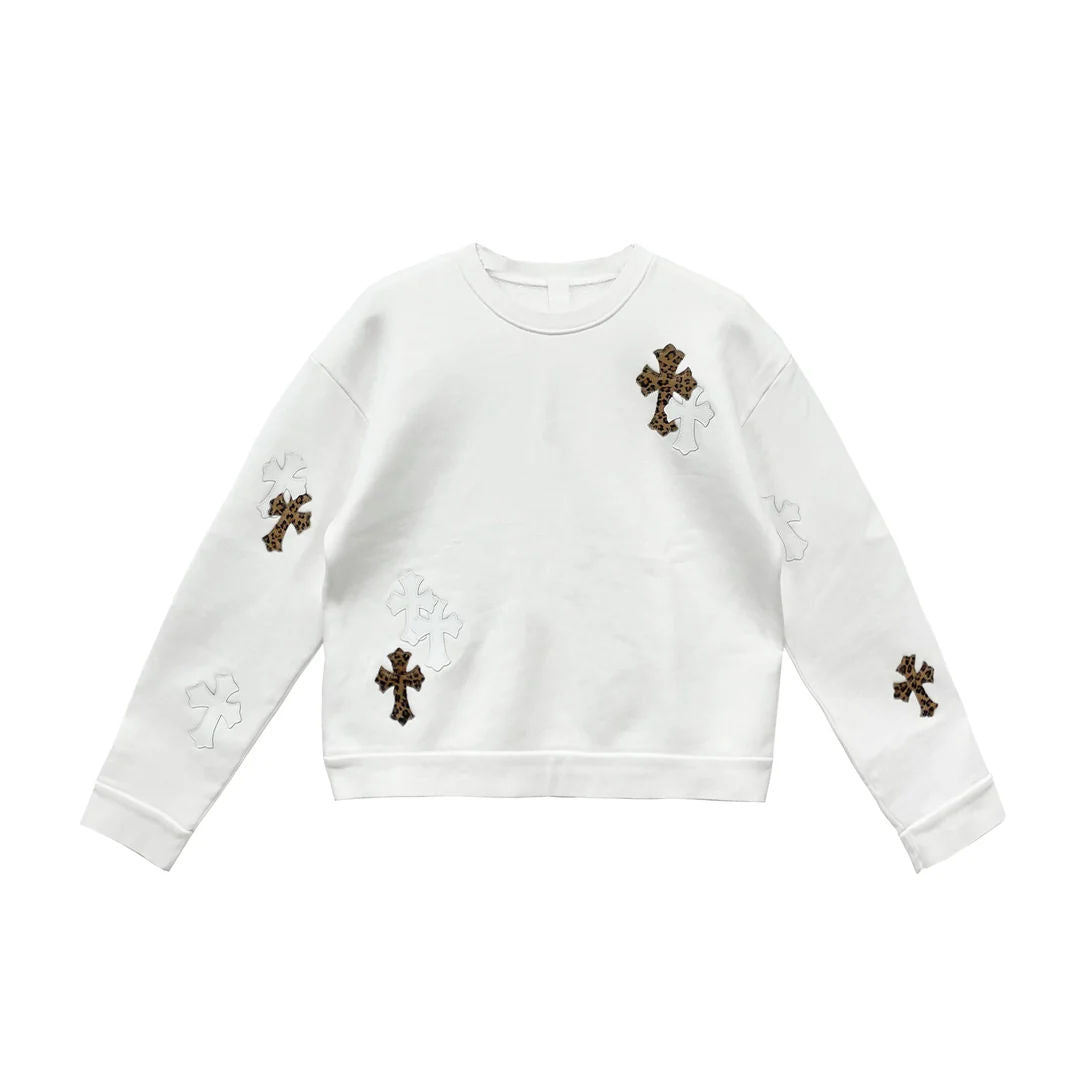 Chrome Hearts Leopard/Patent Patch Paper Jam Crewneck White