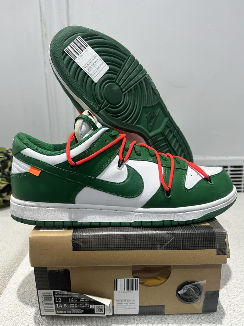 Nike Dunk Low Off-White Pine Green - Pre-Owned Size 13 (Replacement Box)