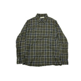 Saint Laurent Distressed Checked Cotton Flannel Shirt Olive - Pre-Owned Size M