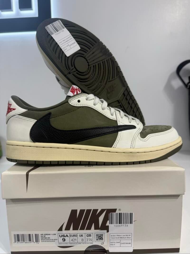 Jordan 1 Retro Low OG SP Travis Scott Medium Olive - Lightly Used Size 9