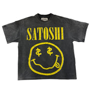 Satoshi Nakamoto Smiley T-Shirt Washed Black - Gently Used Size M