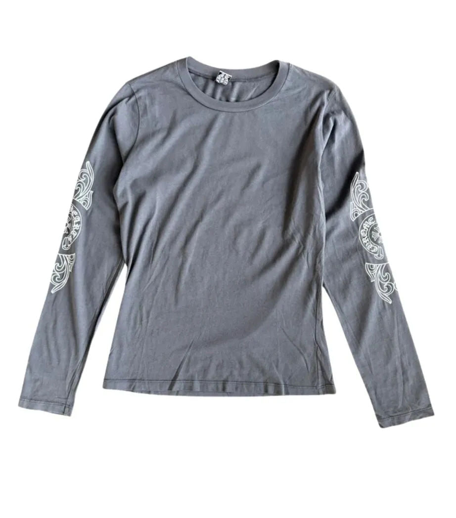 Chrome Hearts Vintage Horseshoe Floral Sleeve L/S T-Shirt Grey