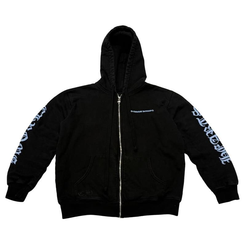 Chrome Hearts Blue Letters Sleeve Thermal Zip-Up Hoodie Black - Pre-Owned Size L , Fits M