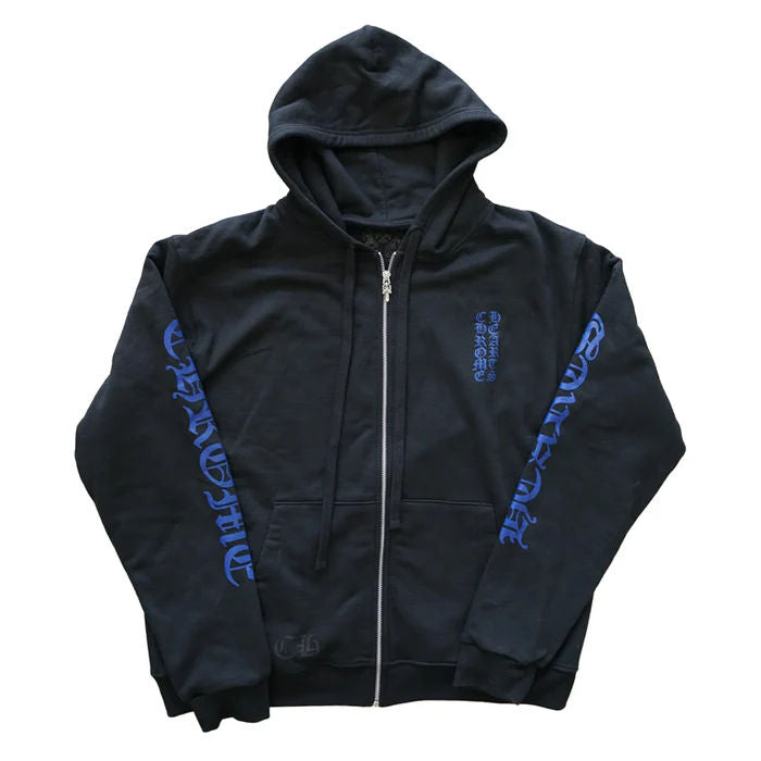 Chrome Hearts Vertical Logo Thermal Zip Up Hoodie Black/Blue