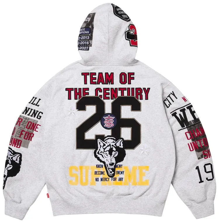 Supreme Warriors Applique Zip Up Hooded Sweatshirt Ash Grey