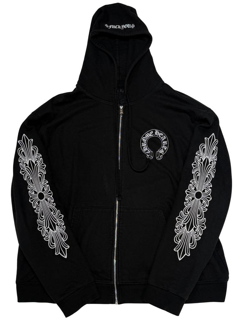 Chrome Hearts Thermal Floral Horseshoe Zip-Up Hoodie Black - Lightly Used Size XL