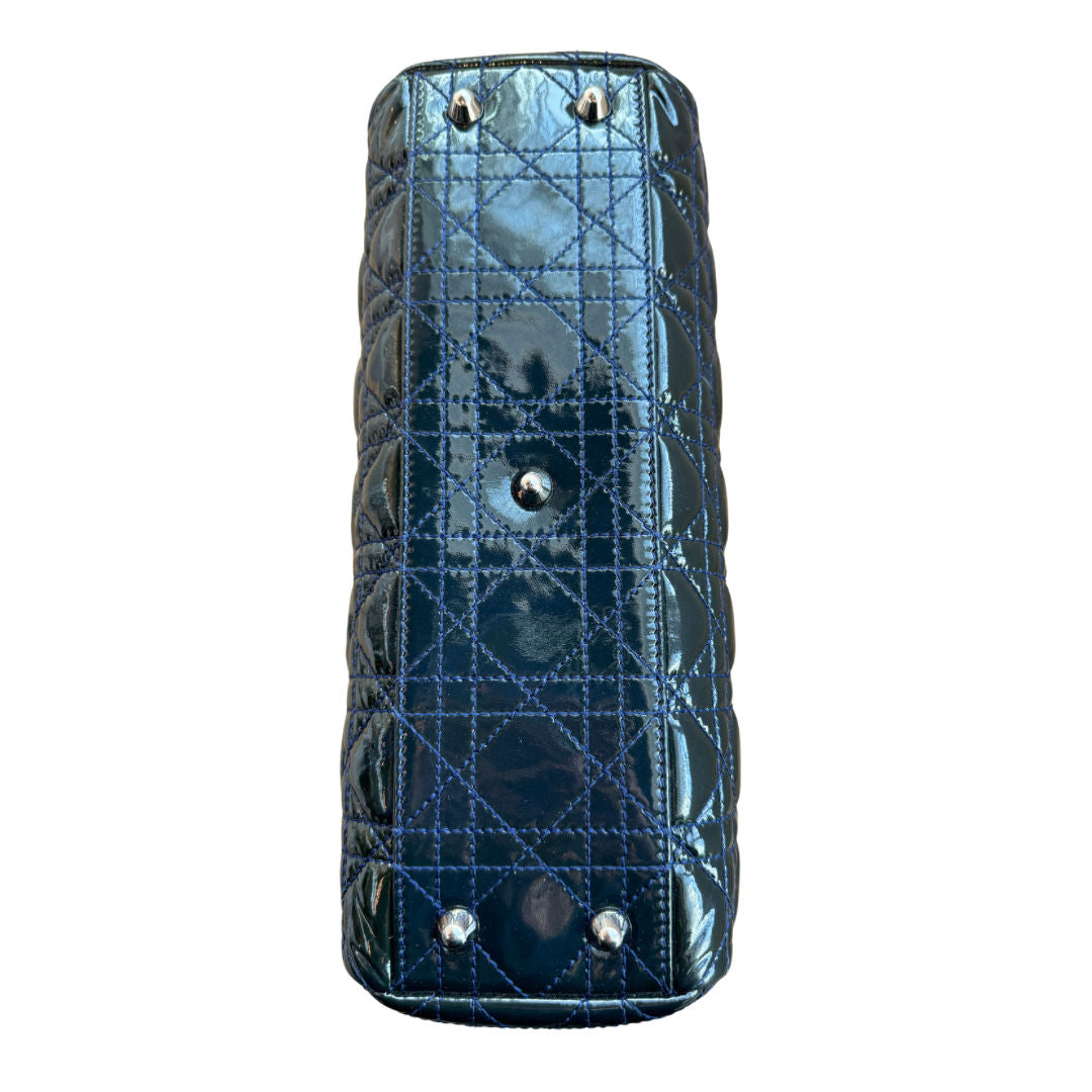 Dior Dark Green Cannage Quilted Patent Leather Shopping Tote Bag - Pre-Owned