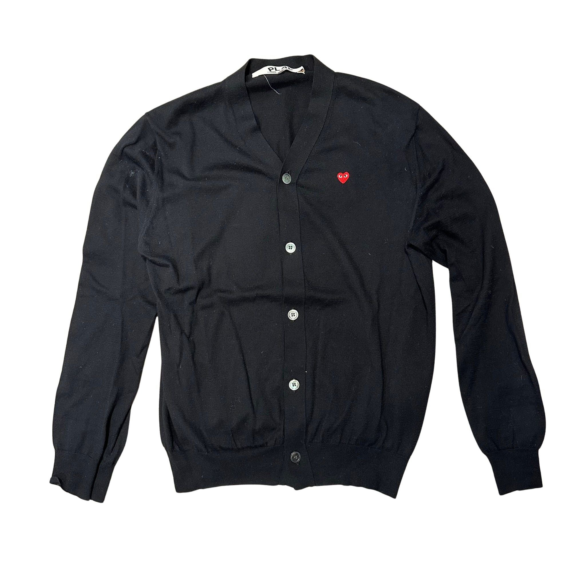 Comme Des Garcons Play Heart Logo V-Neck Cardigan Black (Preowned Size L) - Pre-Owned