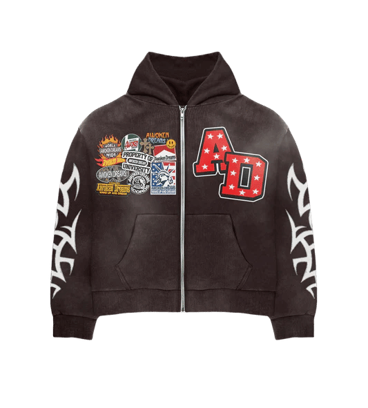 Awoken Dreams V2 Patchwork Zip-Up Hoodie Brown