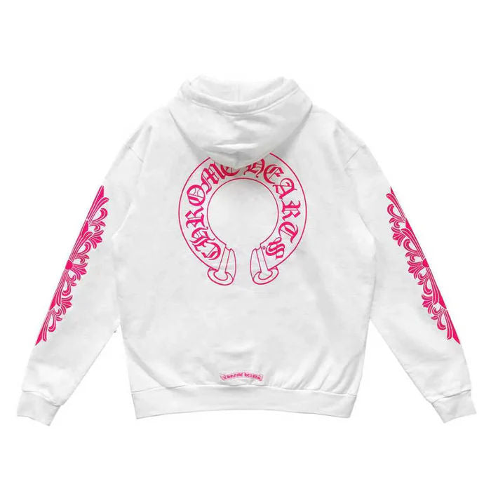Chrome Hearts Pink Horseshoe Floral Sleeve Pullover Hoodie