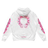 Chrome Hearts Pink Horseshoe Floral Sleeve Pullover Hoodie
