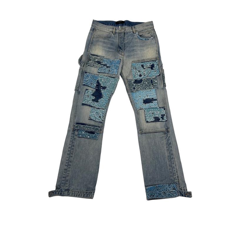 Amiri Patchwork Bandana Carpenter Straight-Leg Distressed Jeans - Pre-Owned