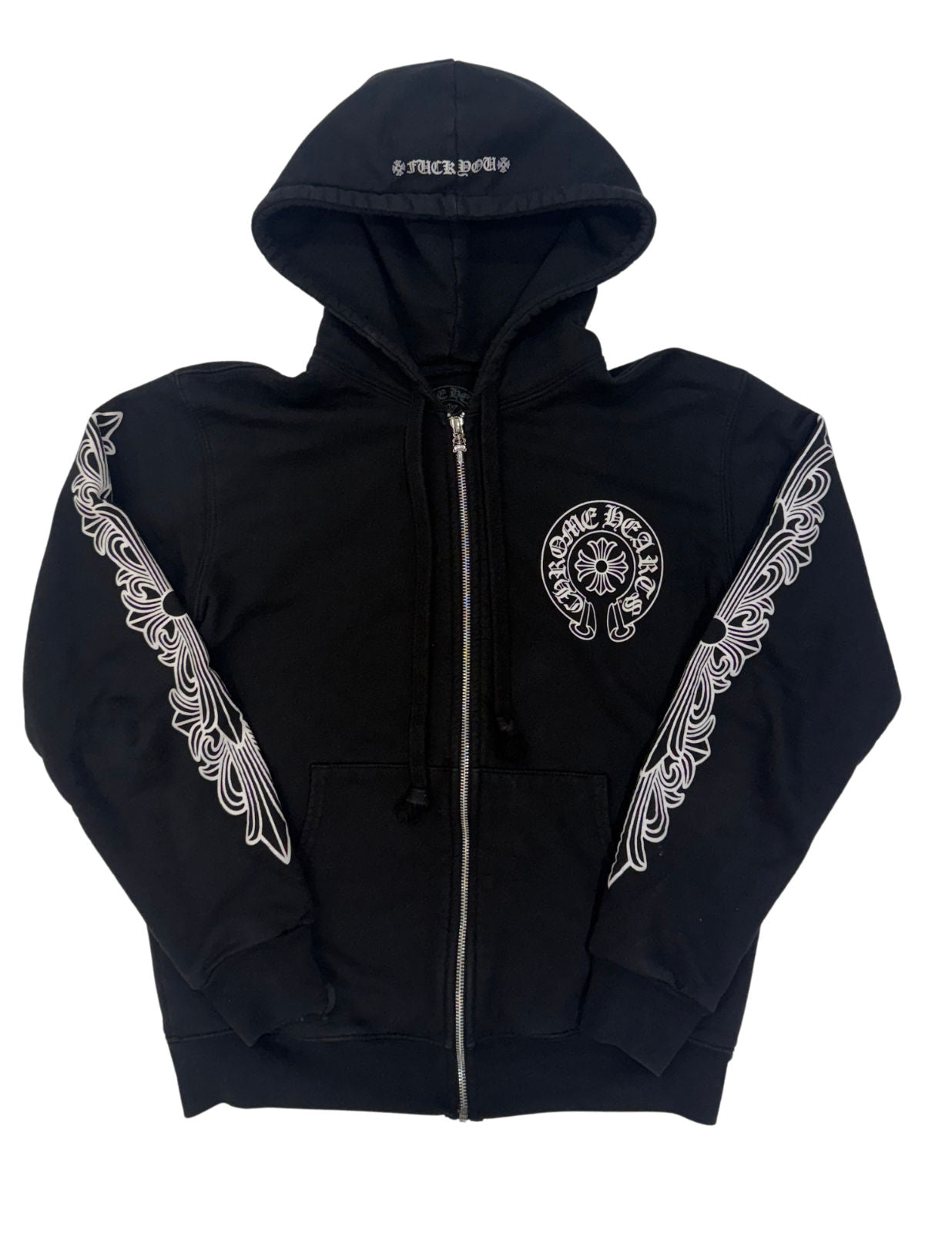 Chrome Hearts Floral Horseshoe Logo Thermal Zip-Up Hoodie - Pre-Owned Size S
