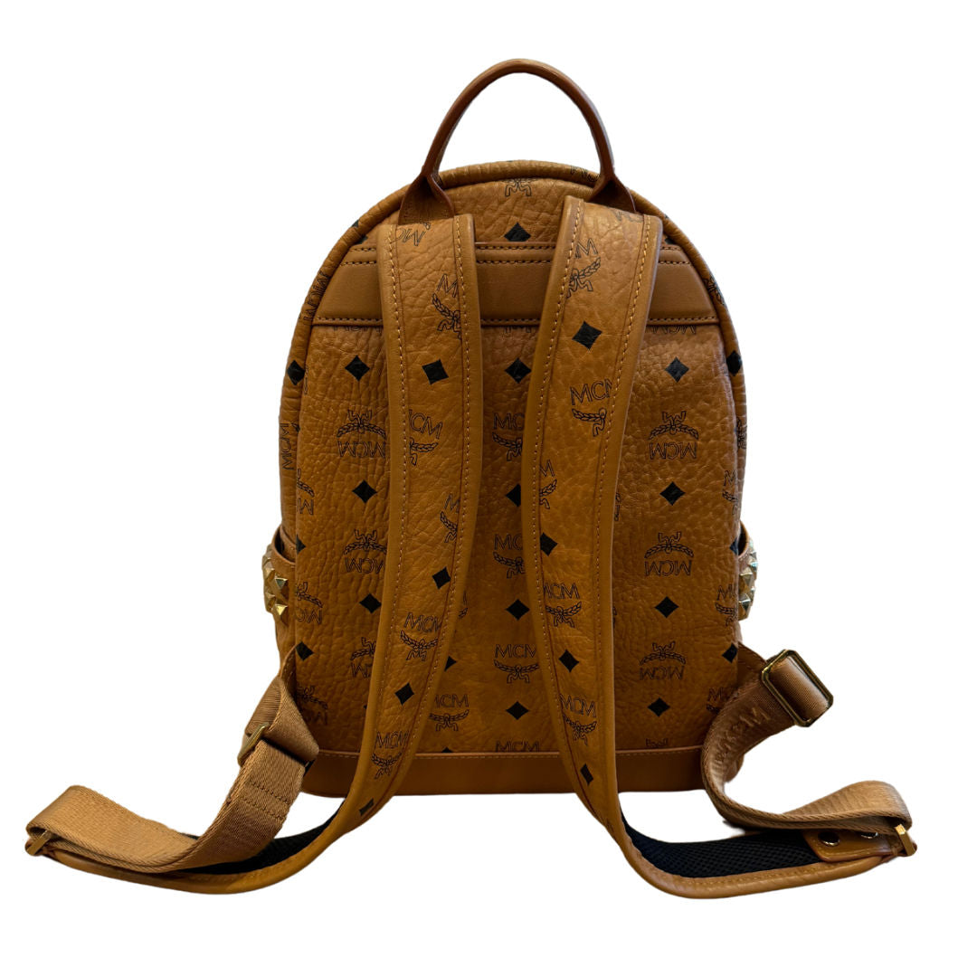 MCM Medium Visetos Stark Backpack Cognac Brown (Preowned) - Pre-Owned