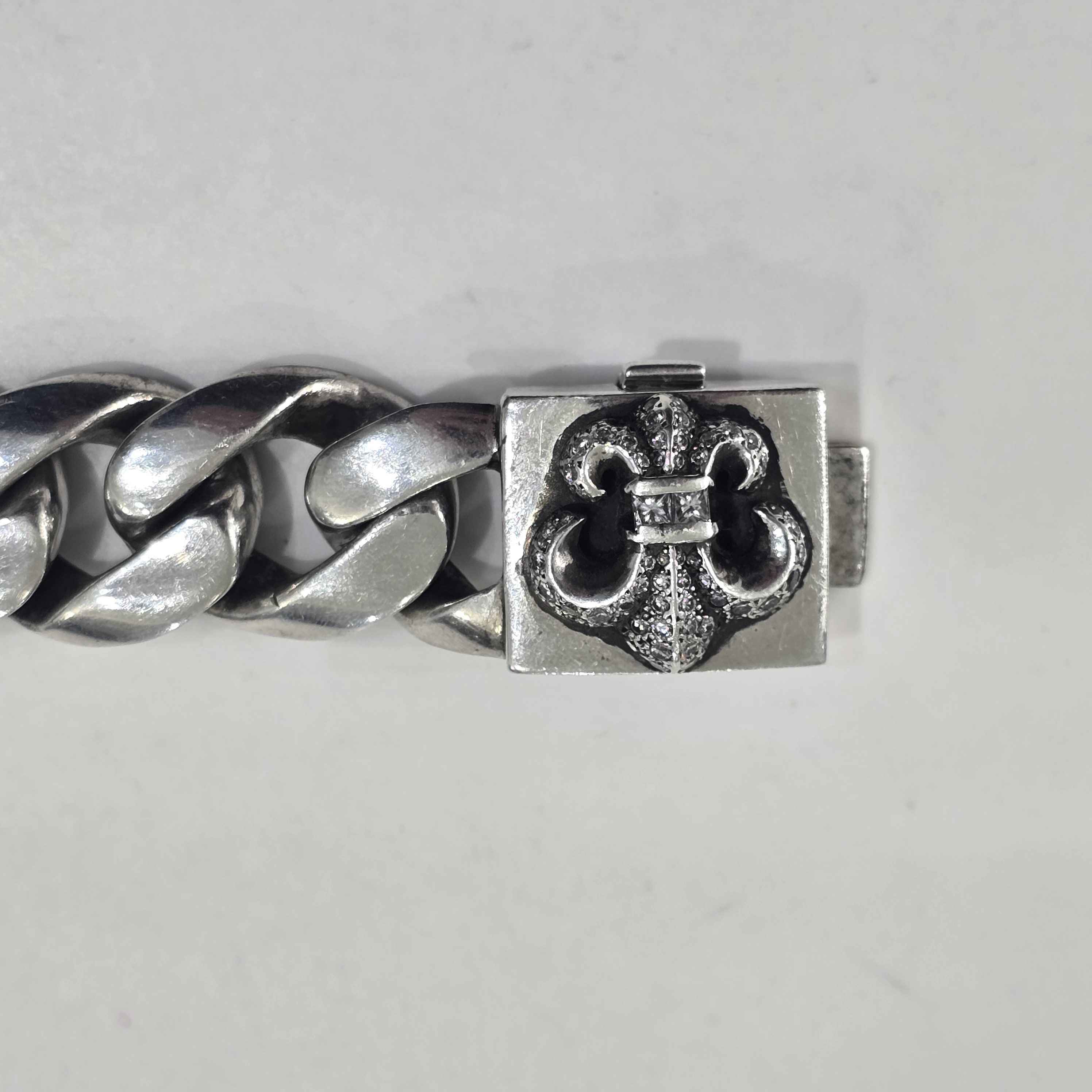 Chrome Hearts XL Diamond Fleur Cuban Link Bracelet (8 Inches) - Lightly Used