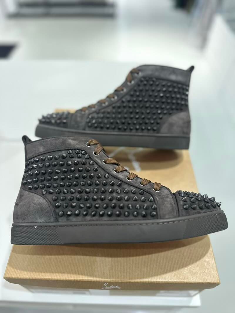 Christian Louboutin Louis Flat Veau Velour High-Top Brown - Pre-Owned Size 9