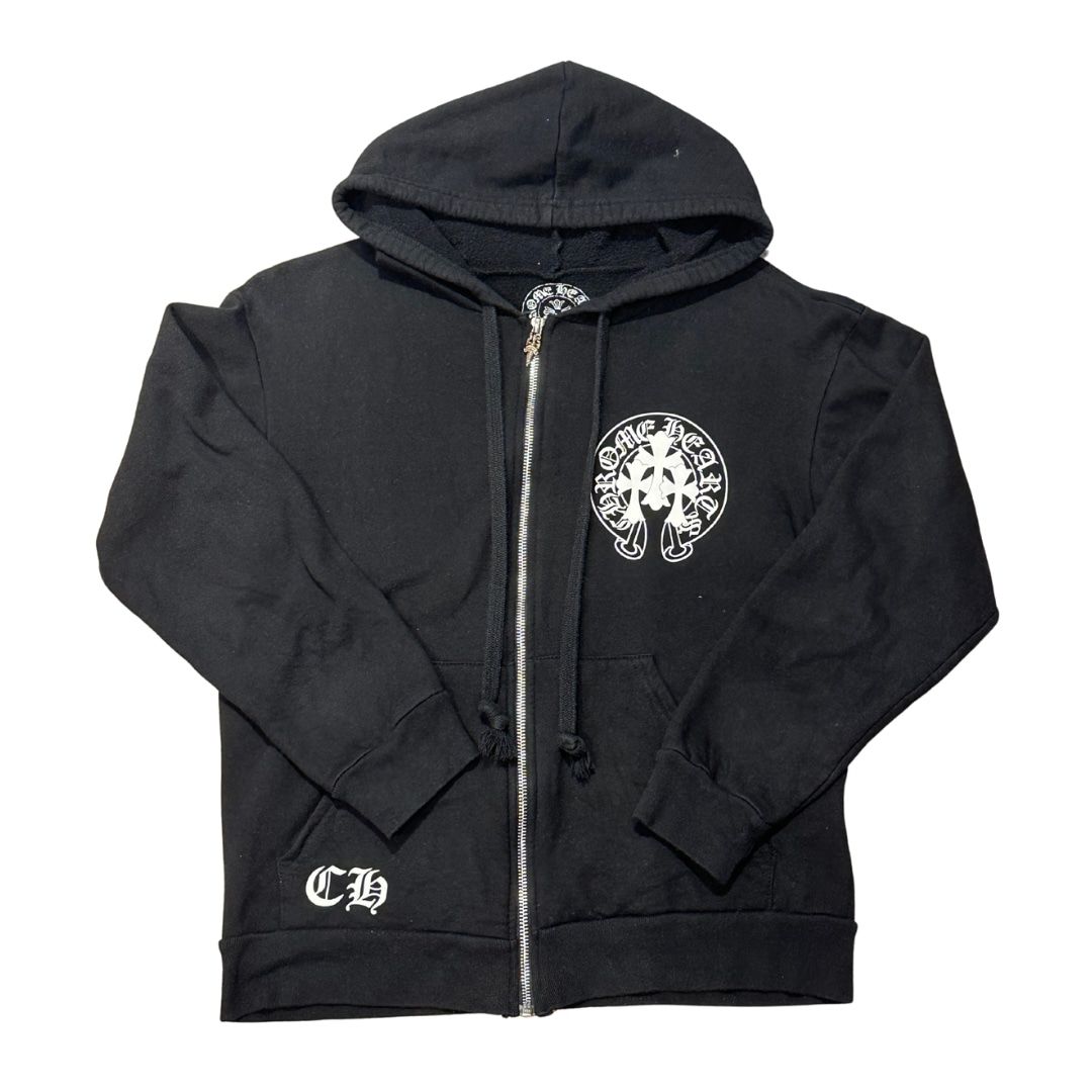Chrome Hearts Triple Cross Horseshoe Zip-Up Hoodie Black (Preowned Size S) - Pre-Owned