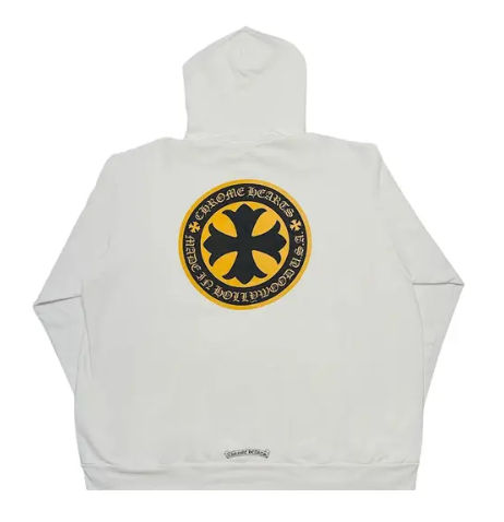 Chrome Hearts Yellow CH Plus Stamp Hollywood Hoodie White