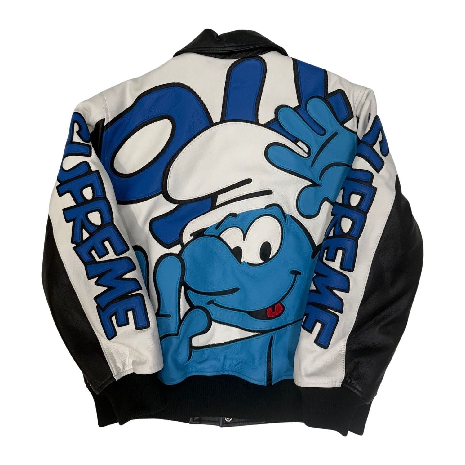 Supreme Smurfs Leather Varsity Jacket Black - Pre-Owned Size S