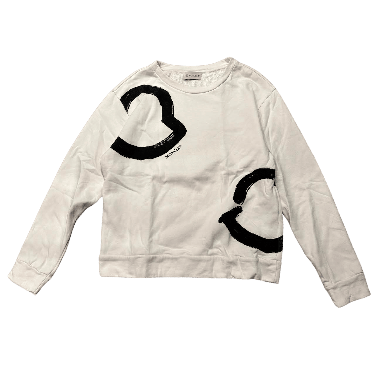 Moncler Black Painted Logo Crewneck White (Preowned Size S) - Pre-Owned