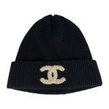 Chanel Knit CC Logo Cashmere Beanie Black/White - Lightly Pre-Owned OS