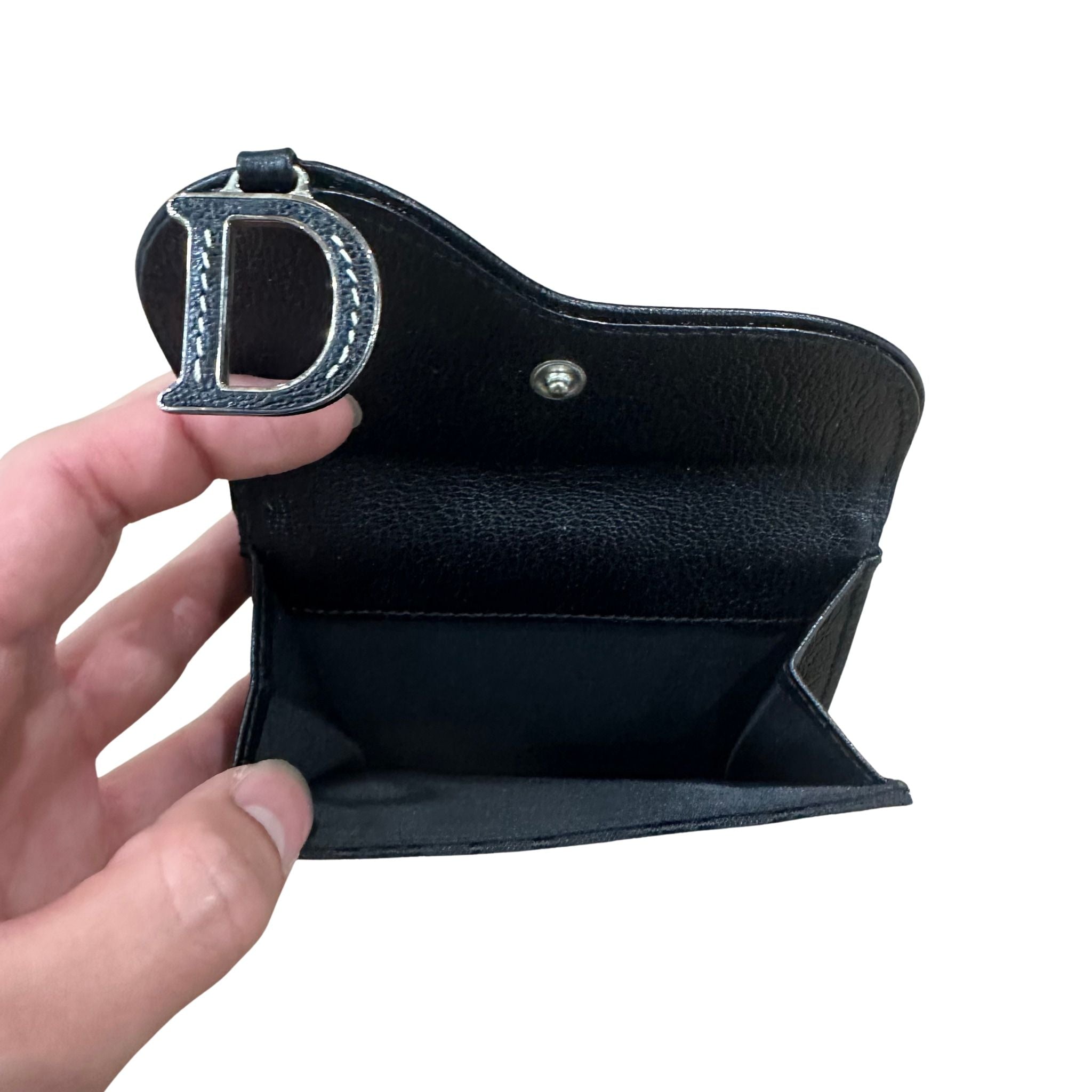 Dior Mini Saddle Compact Wallet Flower Oblique Black (Lightly Preowned) - Pre-Owned
