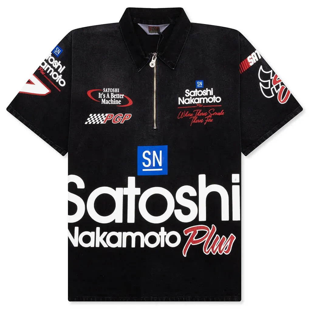 Satoshi Nakamoto Mechanic Half-Zip Polo Black