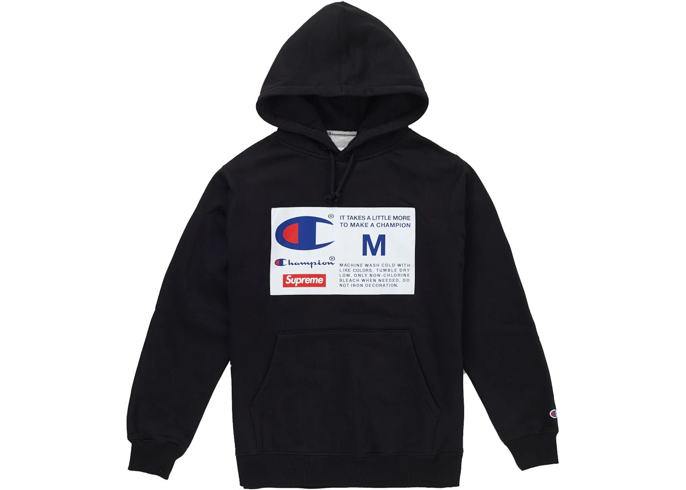 Supreme Champion Label Hooded Sweatshirt Black - Pre-Owned Size L
