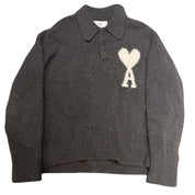 Ami Paris Ami De Coeur Polo Sweatshirt Grey - Lightly Pre-Owned Size L