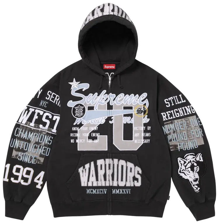 Supreme Warriors Applique Zip Up Hooded Sweatshirt Black