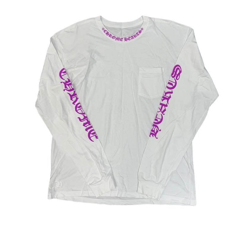 Chrome Hearts Purple Neck Logo L/S T-Shirt White - Lightly Pre-Owned Size XXL