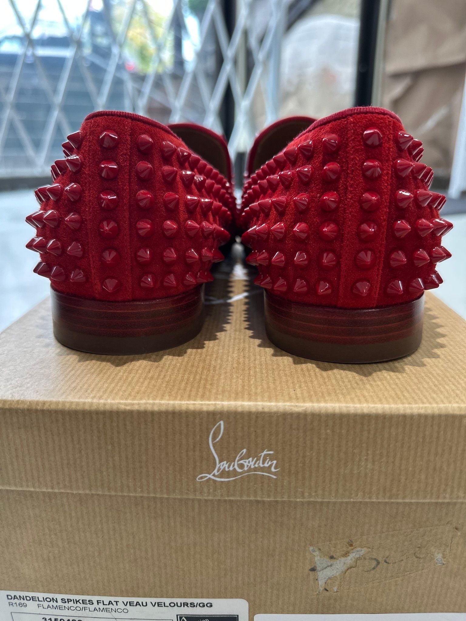 Christian Louboutin Dandelion Spikes Flat Veau Velour Red - Pre-Owned Size 41