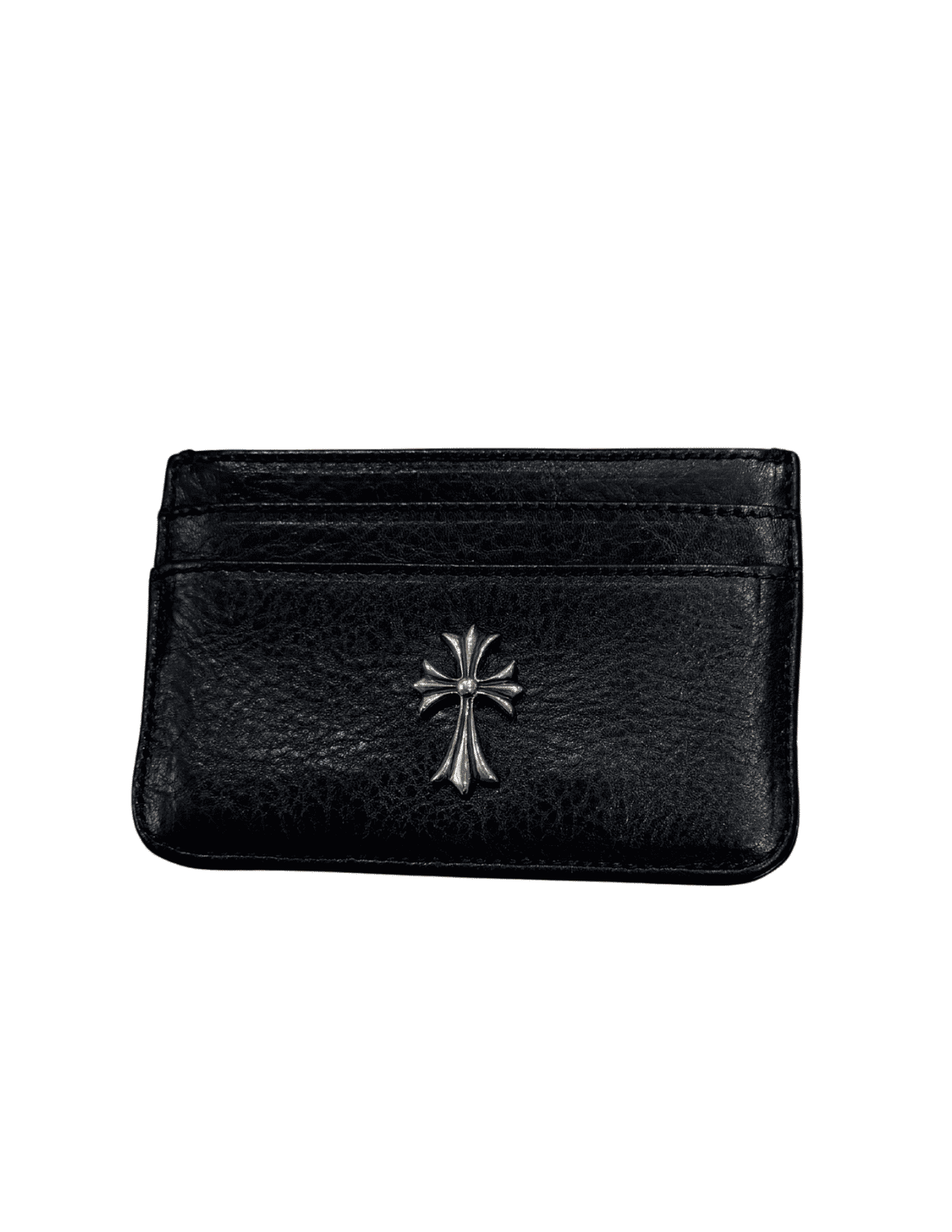 Chrome Hearts Silver Cross Black Leather Cardholder Black