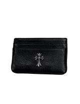 Chrome Hearts Silver Cross Black Leather Cardholder Black
