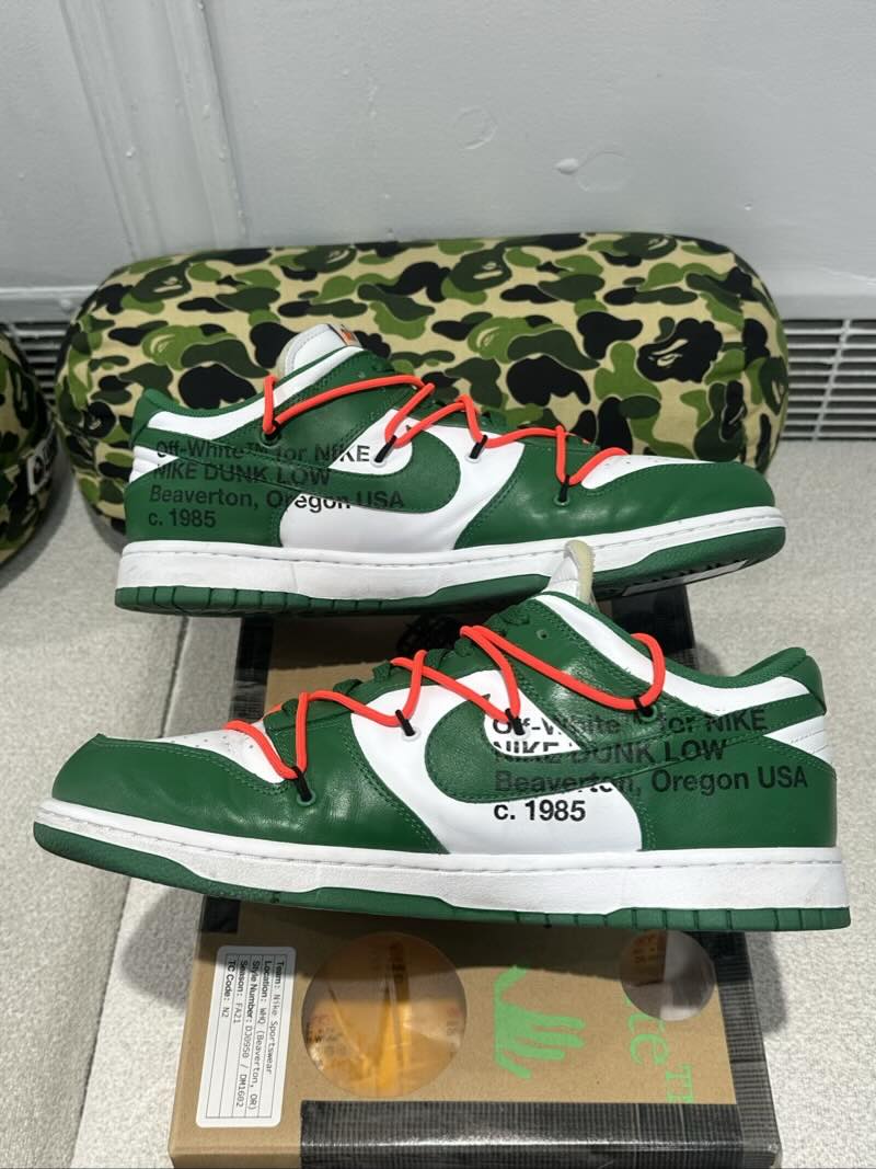 Nike Dunk Low Off-White Pine Green - Pre-Owned Size 13 (Replacement Box)