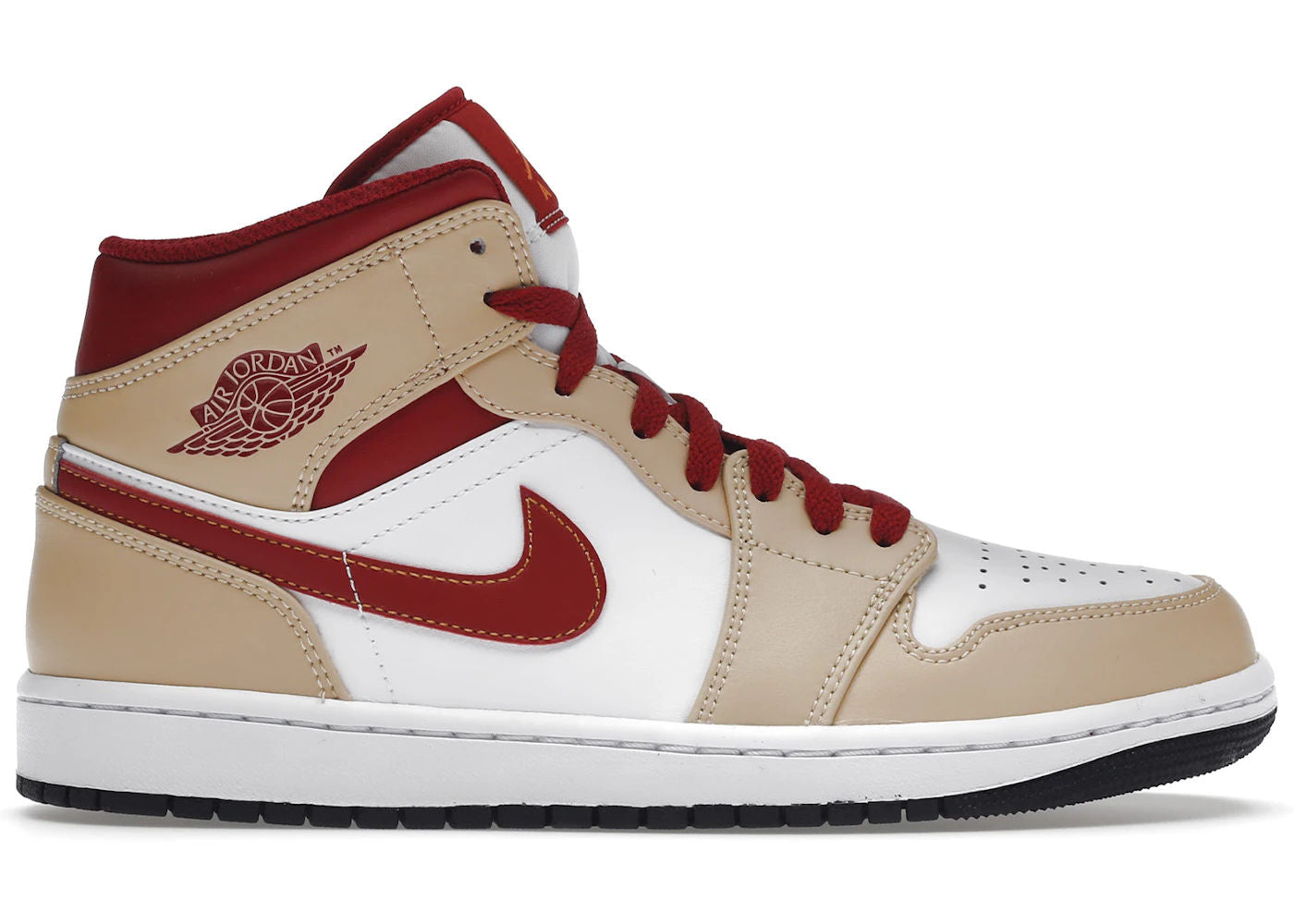 Jordan 1 Mid Light Curry Cardinal Red