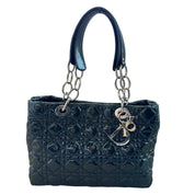 Dior Dark Green Cannage Quilted Patent Leather Shopping Tote Bag - Pre-Owned