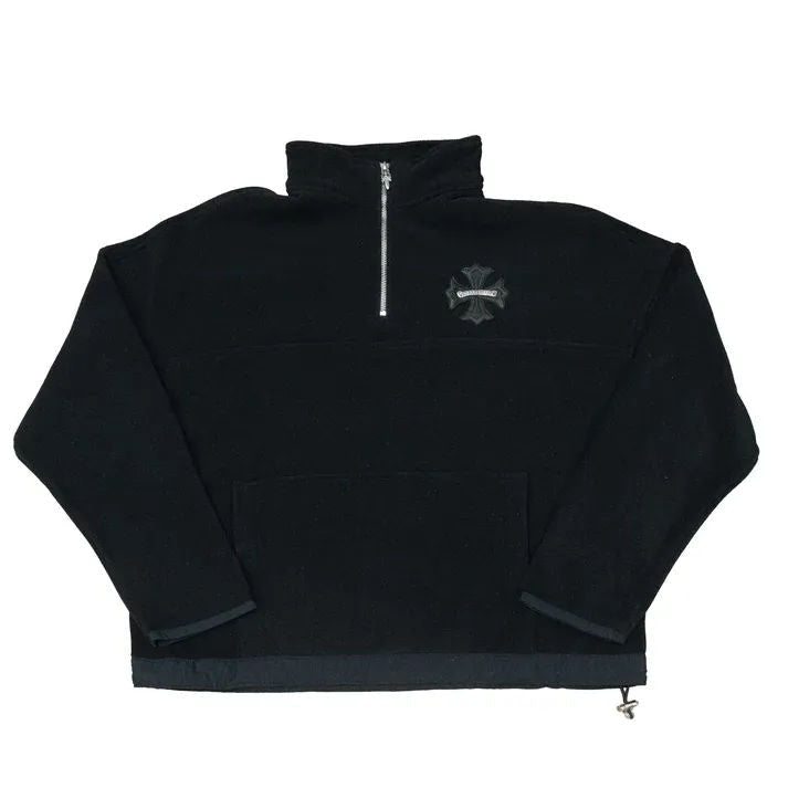 Chrome Hearts Leather Plus Cross Scroll Fleece Quarter Zip Black