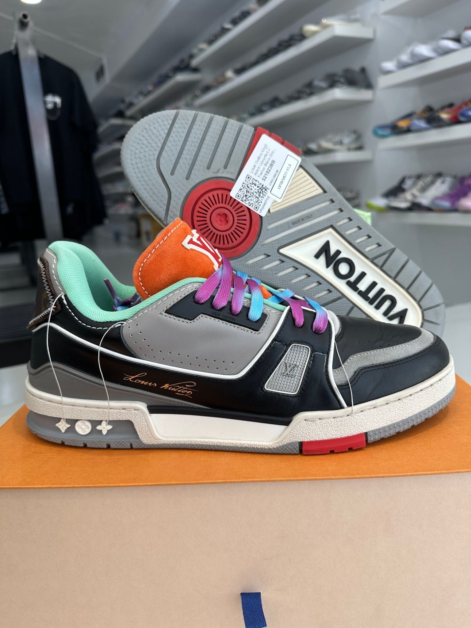 Louis Vuitton Virgil Abloh Upcycle Soho Exclusive LV Trainer Black Grey (Lightly Used Size LV10/US11-11.5) - Pre-Owned