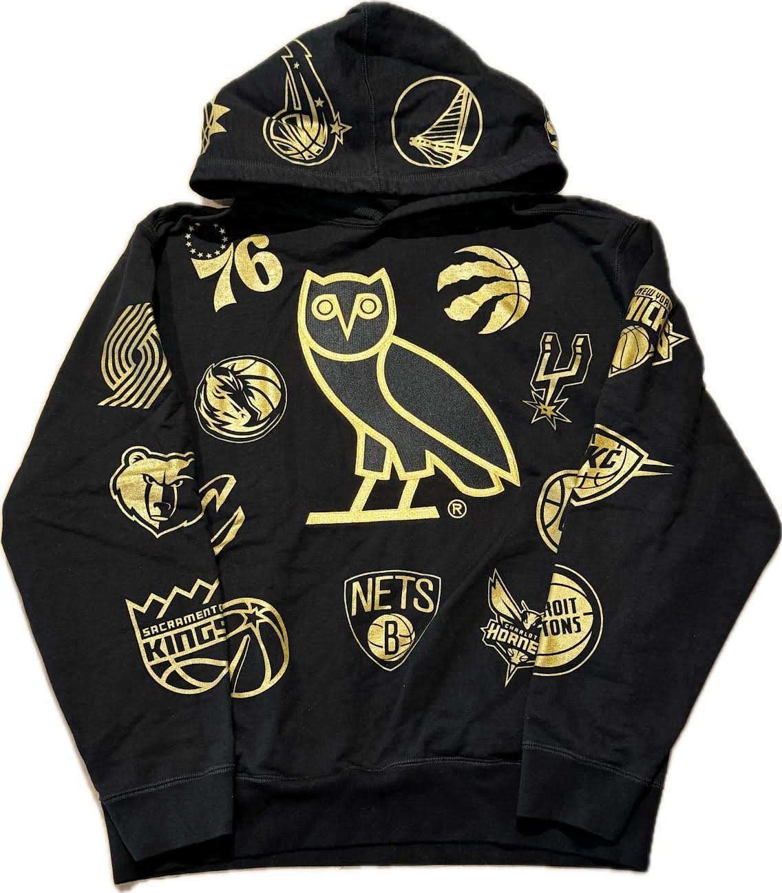 Ovo x NBA OG Owl Allover Logos Hoodie Black (Preowned) - Pre-Owned