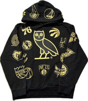 Ovo x NBA OG Owl Allover Logos Hoodie Black (Preowned) - Pre-Owned